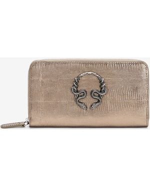 Roberto Cavalli Serpentine Leather Wallet With Zip - Natural