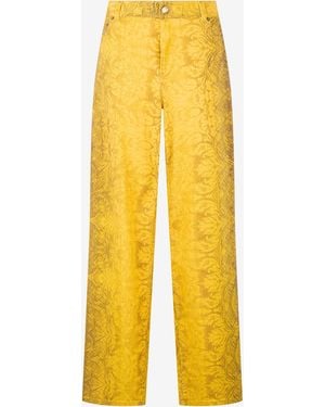 Roberto Cavalli Pantaloni Con Stampa Broccato - Giallo