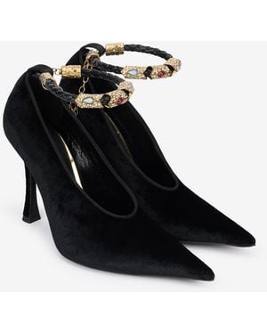 Roberto Cavalli Velvet Stiletto Heels With Jewel Anklet - Black