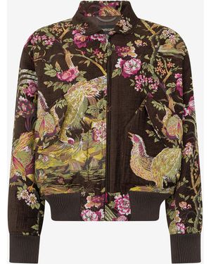 Roberto Cavalli Bomber Jacket With Oriental Bird Print - Brown