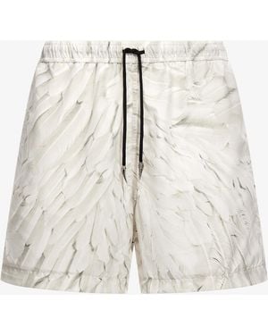 Roberto Cavalli Ice Feather Print Swim Trunks - White