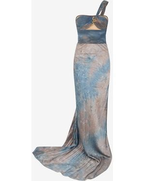 Roberto Cavalli Long Tie-Dye Effect Dress With Jewel Detail - Blue
