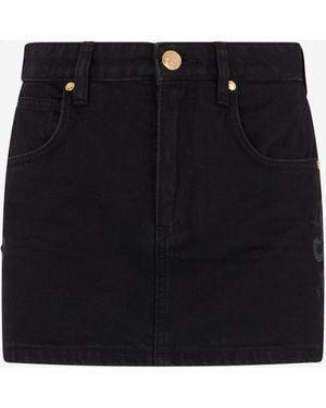 Roberto Cavalli Denim Mini Skirt With Snake Embroidery - Black