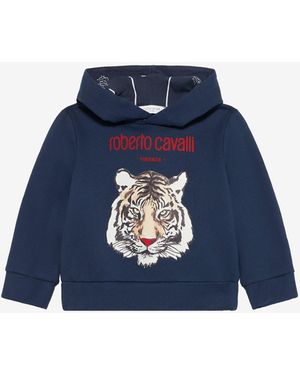 Roberto Cavalli Felpa Blu Con Stampa Tigre