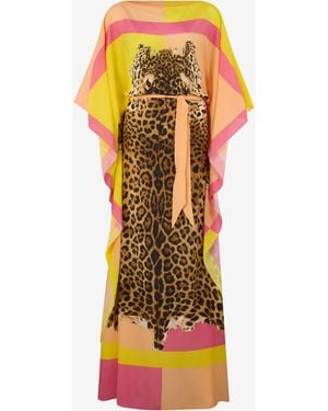 Roberto Cavalli Silk Kaftan With Cavalli Pop Print - Multicolor
