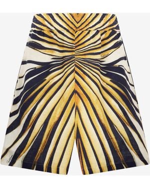 Roberto Cavalli Ray Of Print Linen Bermuda - White