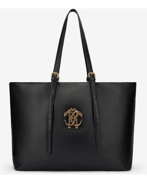 Roberto Cavalli Leather Bag With Logo - Black
