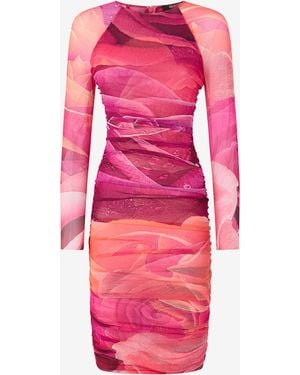 Roberto Cavalli Sheath Dress With Rose Print - Pink