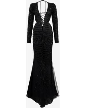 Roberto Cavalli Long Ray Of Sequined Dress - White