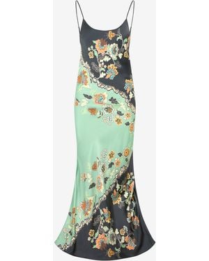 Roberto Cavalli Vestido De Seda Con Estampado Kimono - Verde