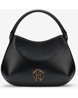 Roberto Cavalli Leather Top Handle Bag With Monogram Rc - Black