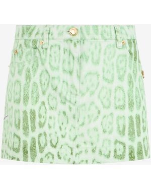 Roberto Cavalli Denim-Minirock Mit Jaguar Mint Druck - Grün