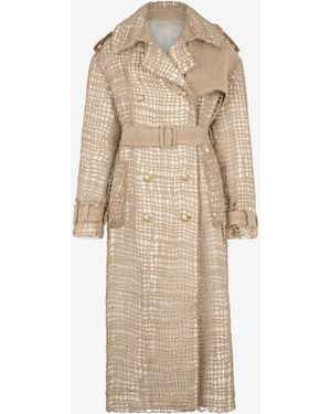 Roberto Cavalli Grid Trench Coat With Belt - Natural