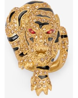 Roberto Cavalli Anillo Roar Dorado Con Cristales - Metálico