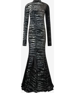 Roberto Cavalli Long See-Through Dress With Zebra Pattern - Black