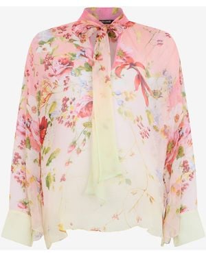 Roberto Cavalli Chiffon Blouse With Miami Flowers Print - Pink