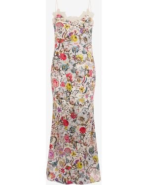 Roberto Cavalli Long Silk Dress With Florentine Flowers Print - White