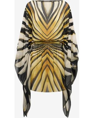 Roberto Cavalli Ray Of Print Kaftan Dress Silk - Metallic