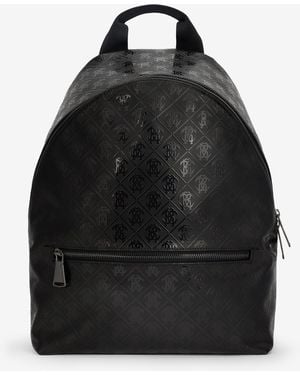 Roberto Cavalli Backpack With All-Over Mirror Snake Monogram - Black
