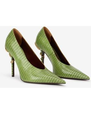 Roberto Cavalli Leather Court Shoes With Snake Detail - Green