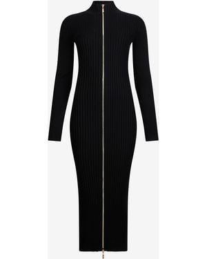 Roberto Cavalli Ribbed-Knit Zip-Front Midi Dress - Black