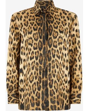 Roberto Cavalli Silk Shirt With Jaguar Print - Metallic
