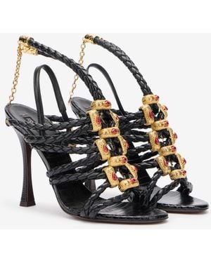 Roberto Cavalli Braided Jewelled Cage Sandal - Black