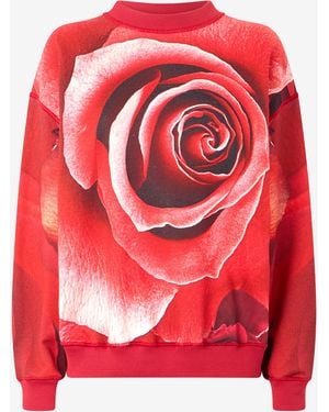 Roberto Cavalli Sweatshirt With Maxi-Rose Print - Red