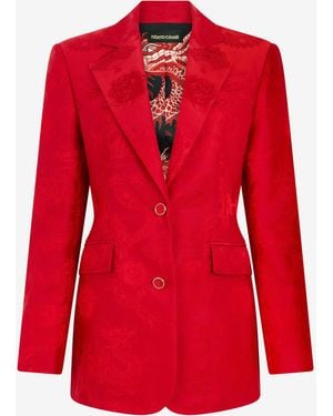 Roberto Cavalli Dark Jacket With Dragon Motif - Red