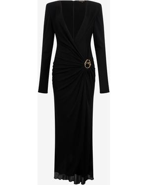 Roberto Cavalli Draped Long Dress With Snake Detail - Black