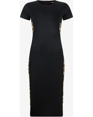 Roberto Cavalli Midi Dress With Leopard Print Panels - Black