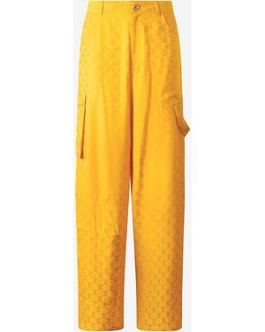 Roberto Cavalli Pants With All-Over Mirror Snake Monogram - Yellow