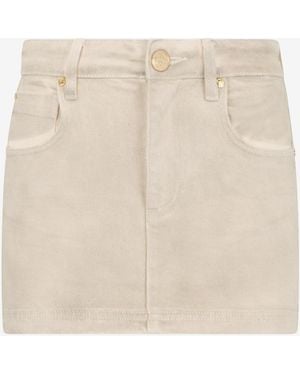 Roberto Cavalli Denim Mini Skirt With Rhinestone Embellishment - Natural