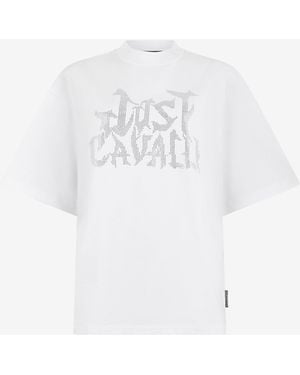 Roberto Cavalli T-Shirt With Perforated Logo - White