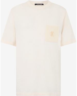 Roberto Cavalli Ivory Knit T-Shirt With Monogram Rc - White