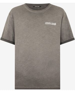 Roberto Cavalli T-Shirt With Back Snake Print - Grey