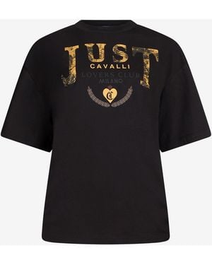 Roberto Cavalli T-Shirt With Lovers Club Print - Black