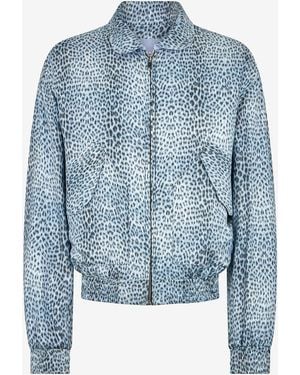 Roberto Cavalli Reversible Bomber Jacket With Baby Jaguar Print - Blue