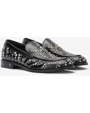 Roberto Cavalli Leather Loafers With Studs And Rhinestones - Black