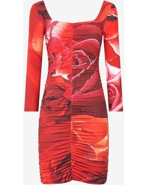 Roberto Cavalli Rose-Print Mini Dress - Red