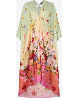 Roberto Cavalli Silk Kaftan With Miami Flowers Print - White
