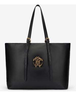 Roberto Cavalli Leather Bag With Logo - Black