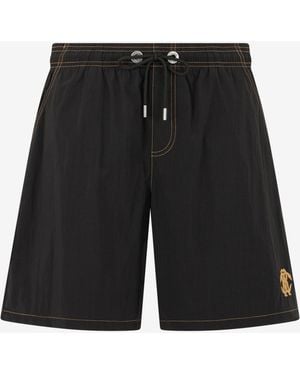 Roberto Cavalli Swimsuit Boxer Shorts With Contrast Stitching - Black
