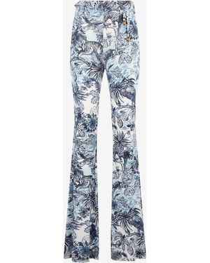 Roberto Cavalli Flared Pants With All-Over Print - Blue
