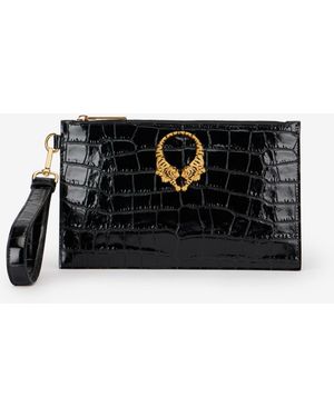 Roberto Cavalli Crocodile-Embossed Leather Clutch - Black
