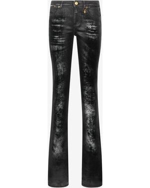 Roberto Cavalli Distressed-Effect Python Skin Jeans - Black