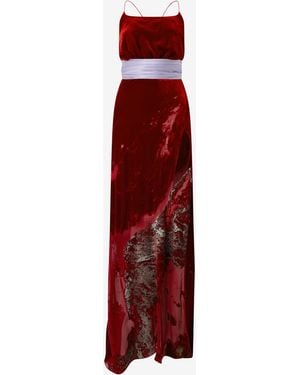 Roberto Cavalli Long Dark Dress With Marine Print - Red