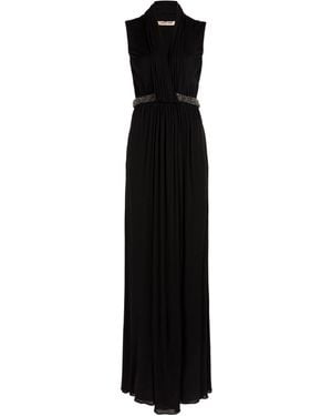 Roberto Cavalli Bead-Embellished Gathered Maxi Dress - Black