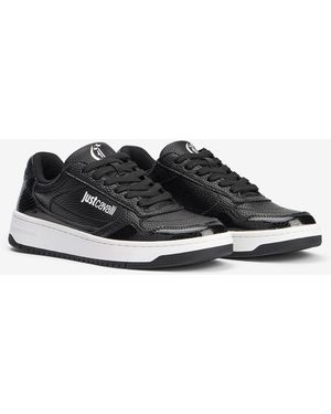 Roberto Cavalli Hammered Effect Trainers With Logo - Black