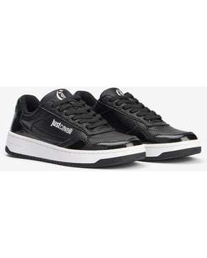 Roberto Cavalli Hammered Effect Sneakers With Logo - Black